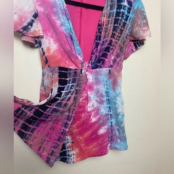 Colorful Tie-Dye v-neck Romper by Blue Blush - Picture 2 of 8